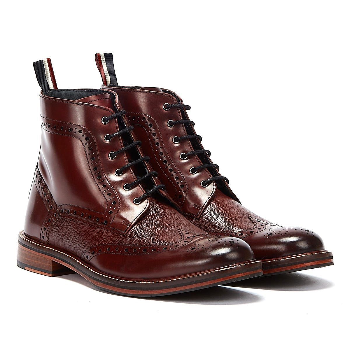 Ben Sherman Alfred Brogue Botas Rojas De Cuero Para Hombre.