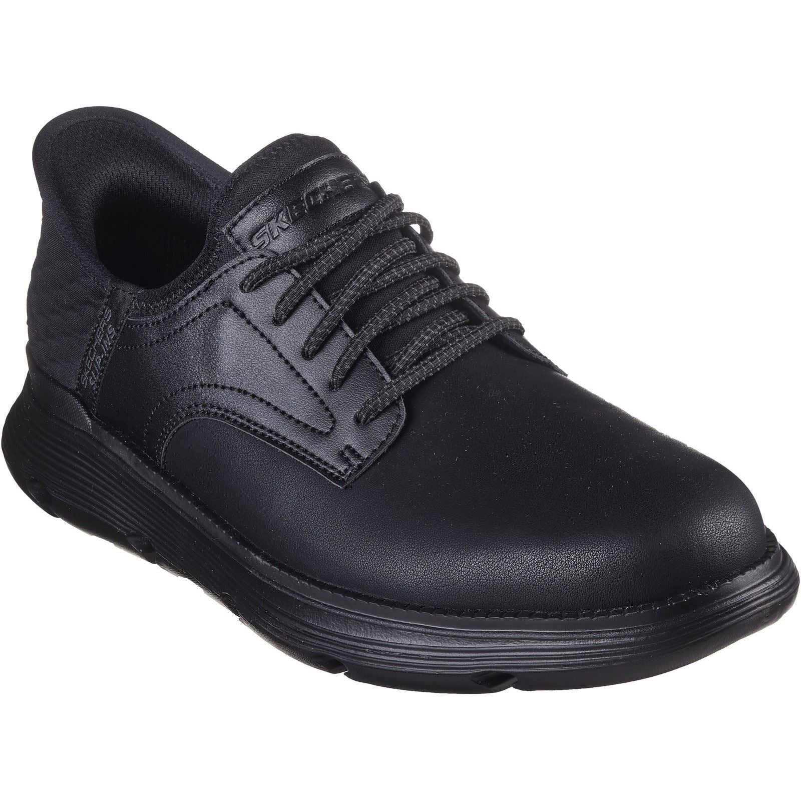 Skechers Garza Gervin Zapatos De Hombre Negros De Cuero Con Cordones.