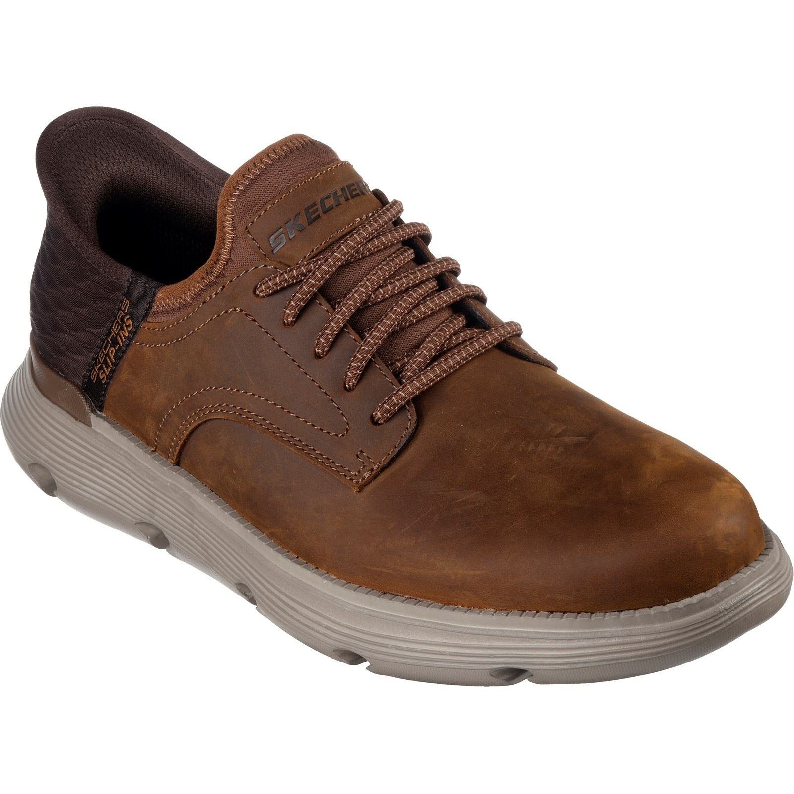 Skechers Garza Gervin Zapatos De Hombre De Cuero Oscuro Con Cordones Marrón Oscuro