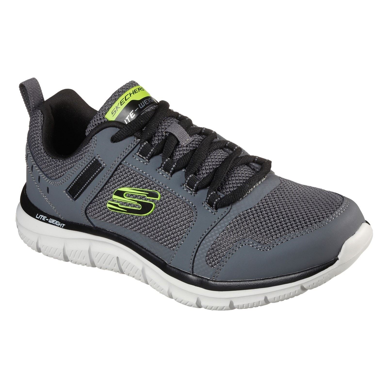Skechers Track Knockhill Zapatillas De Cuero Para Hombre En Color Gris Oscuro/Negro.