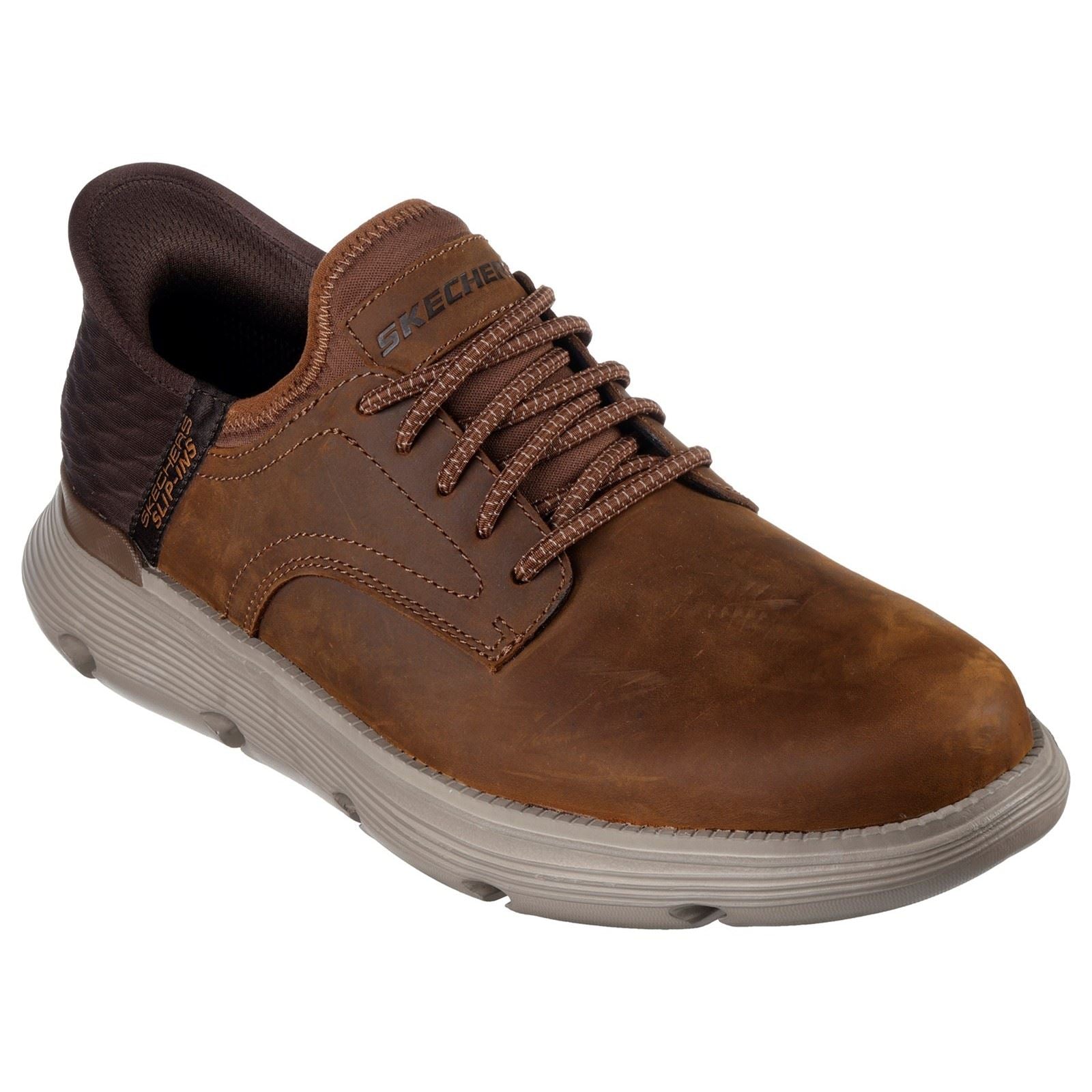 Skechers Garza Gervin Zapatos De Hombre De Cuero Oscuro Con Cordones Marrón Oscuro