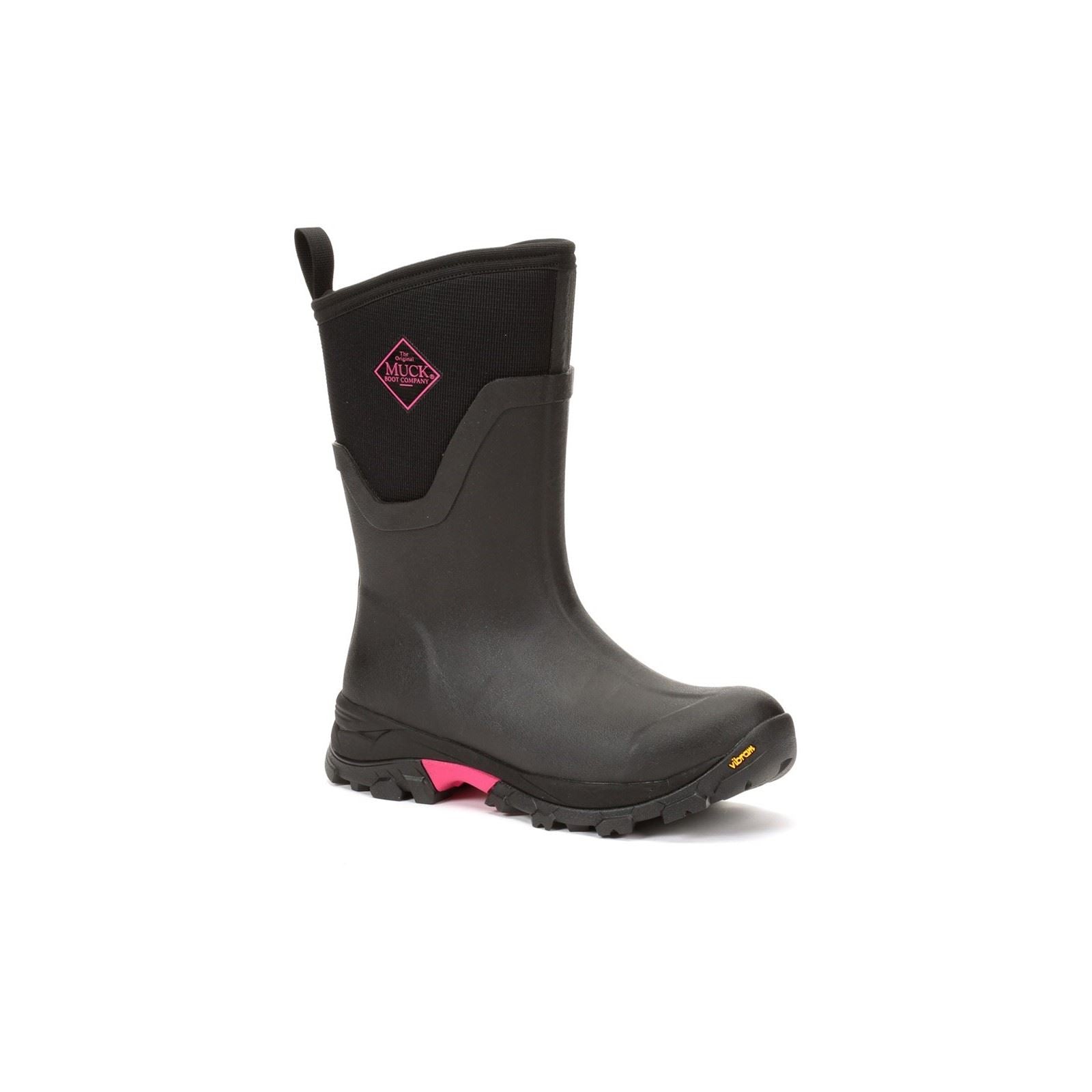 Muck Boots Arctic Ice Mid AGAT Botas De Agua Negras/Rosa Fuerte De Goma