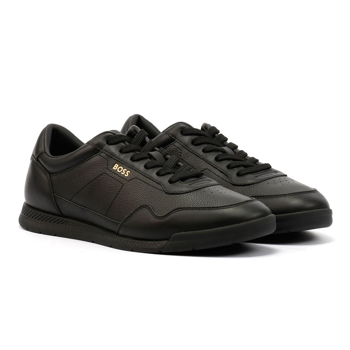Boss Titanium Zapatillas De Cuero Para Hombre En Negro