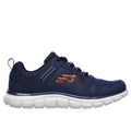 Skechers Track Knockhill Zapatillas De Cuero Para Hombre En Azul Marino/Naranja
