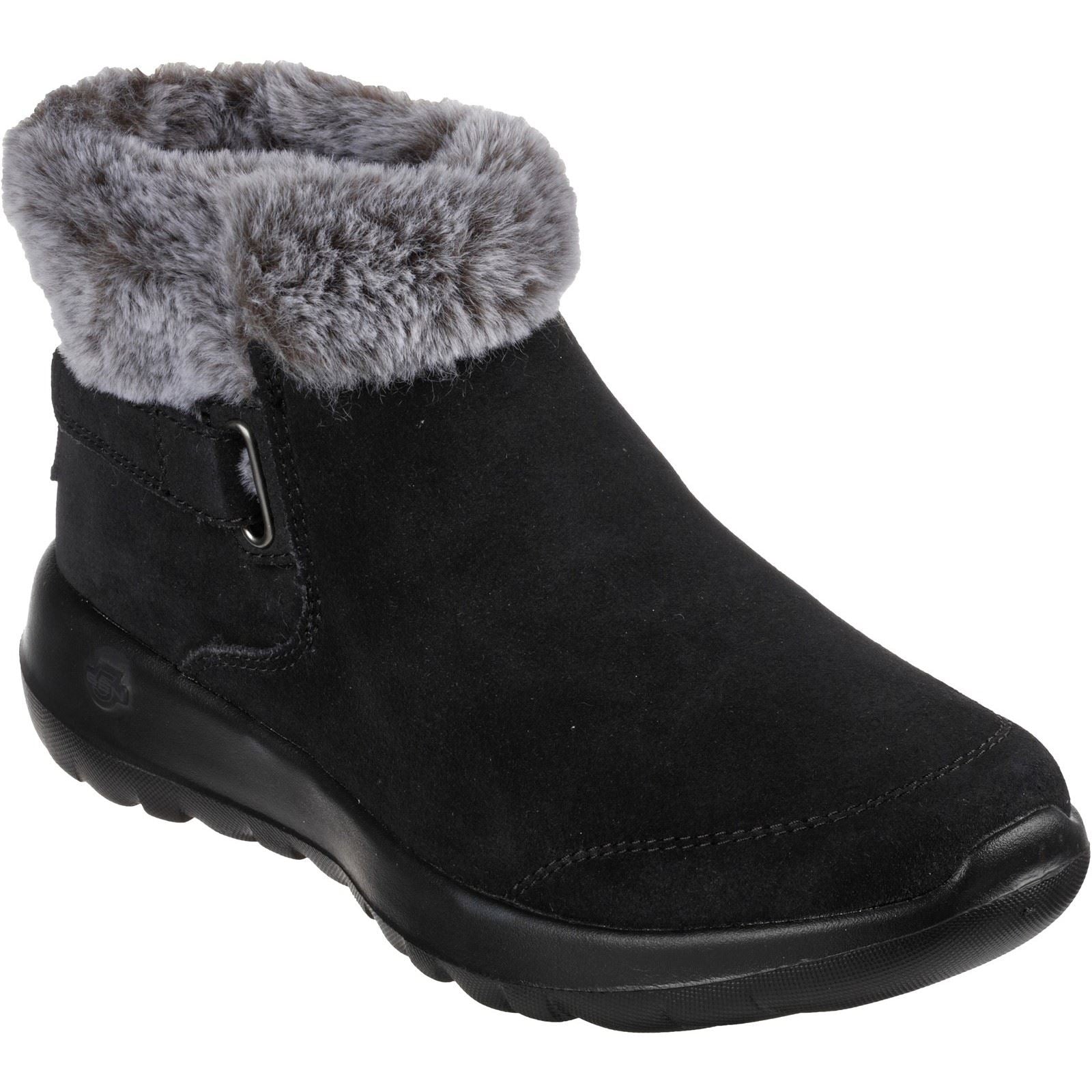 Skechers On-The-Go Joy First Glance Botas De Cuero Para Mujer En Negro/Gris.