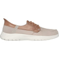 Skechers On-the-GO Flex Palmilla Zapatos Náuticos De Lona/Piel Sintética Para Mujer En Color Topo.