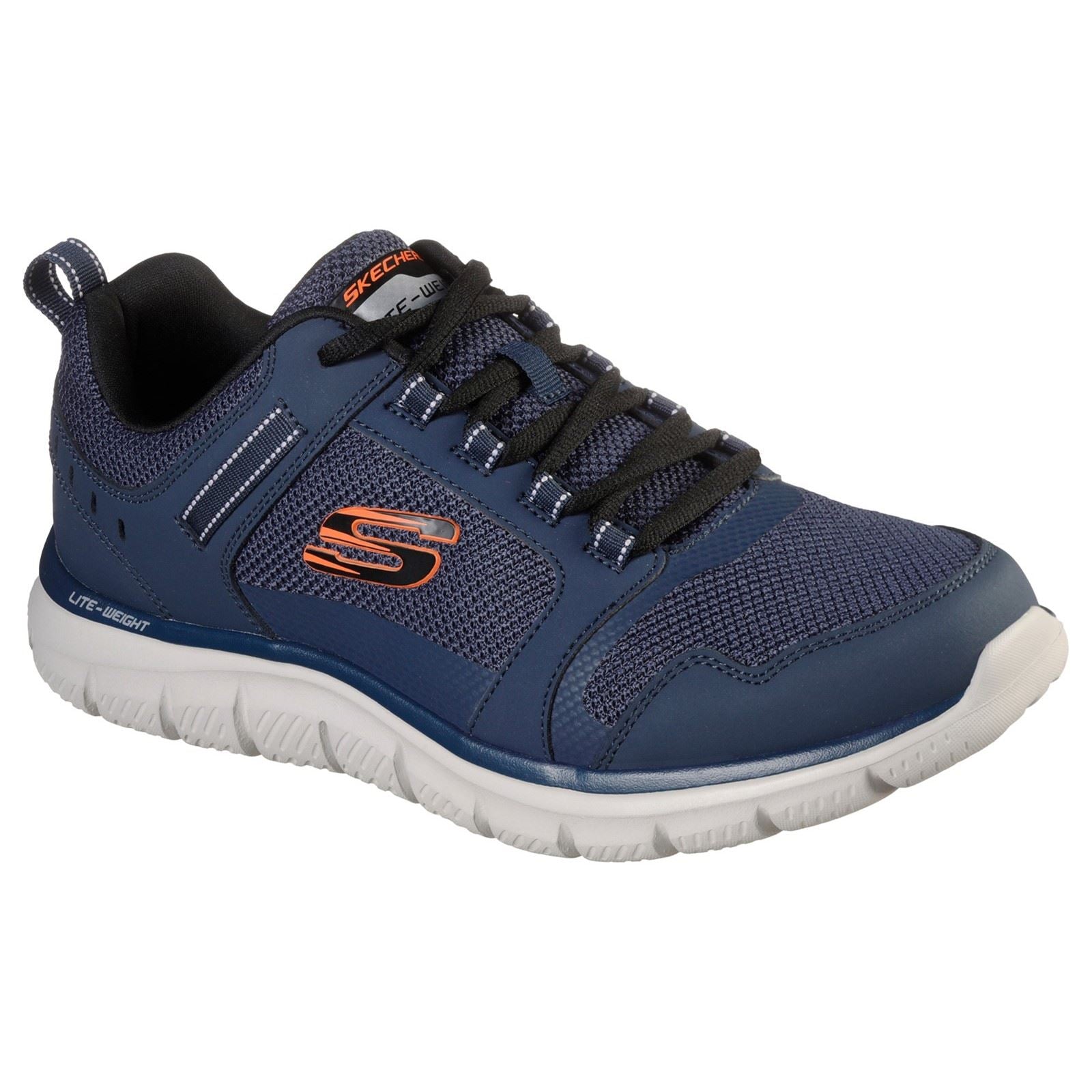 Skechers Track Knockhill Zapatillas De Cuero Para Hombre En Azul Marino/Naranja
