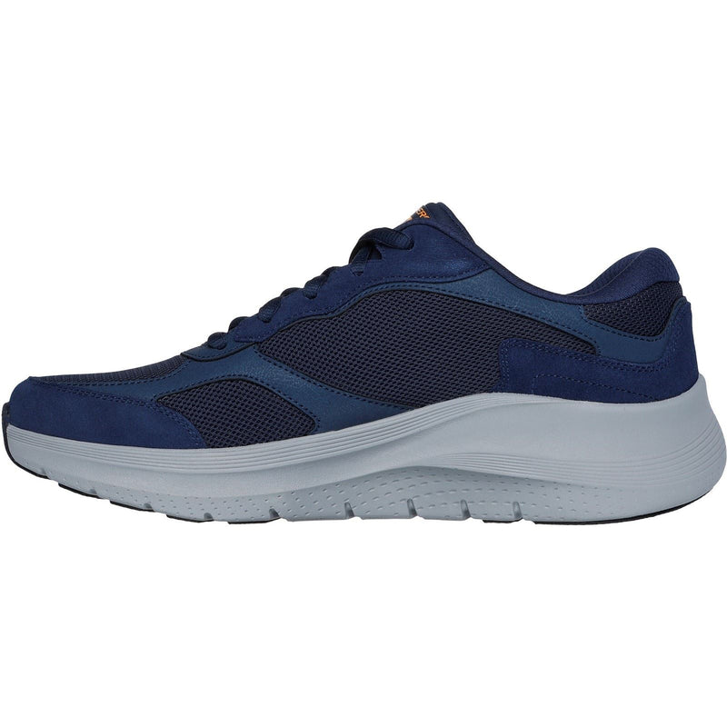 Skechers Arch Fit 2.0 The Keep Zapatillas De Cuero Para Hombre En Azul Marino/Naranja