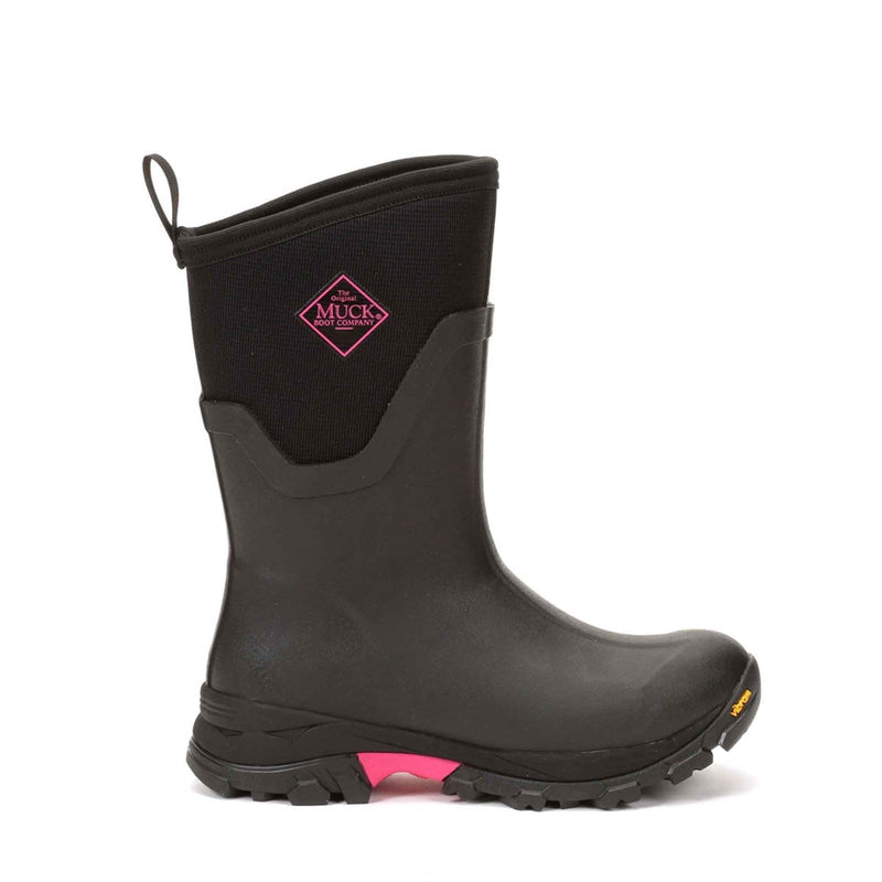Muck Boots Arctic Ice Mid AGAT Botas De Agua Negras/Rosa Fuerte De Goma