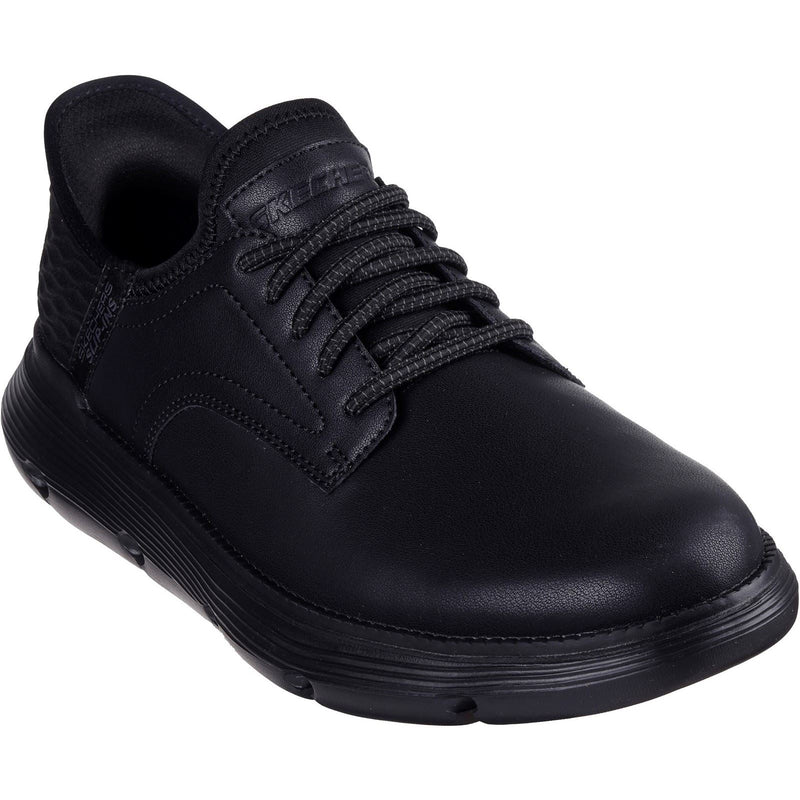 Skechers Garza Gervin Zapatos De Hombre Negros De Cuero Con Cordones.