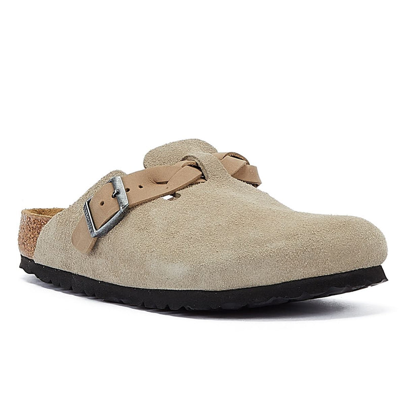 Birkenstock Boston Zuecos Regulares De Ante Color Topo Para Mujer