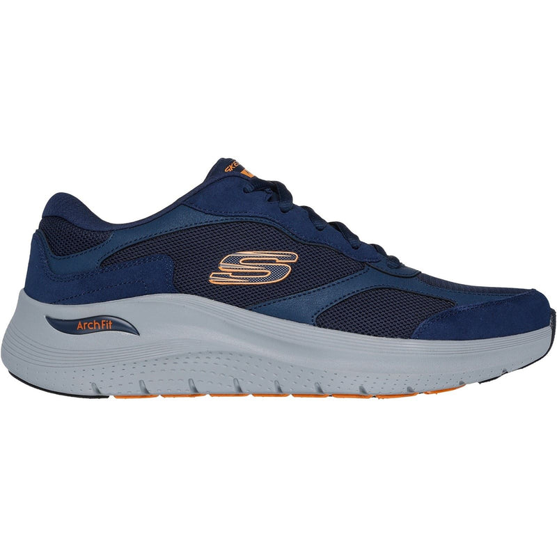 Skechers Arch Fit 2.0 The Keep Zapatillas De Cuero Para Hombre En Azul Marino/Naranja