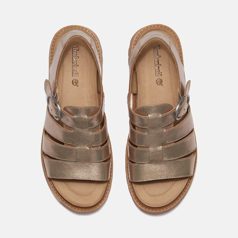 Timberland Clairemont Way Fisherman Sandalias De Mujer De Cuero Color Dorado