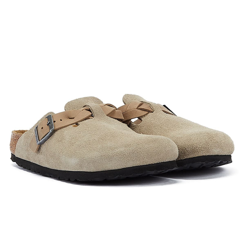 Birkenstock Boston Zuecos Regulares De Ante Color Topo Para Mujer