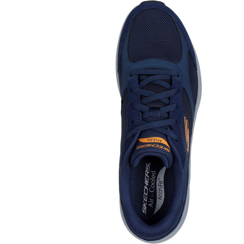 Skechers Arch Fit 2.0 The Keep Zapatillas De Cuero Para Hombre En Azul Marino/Naranja