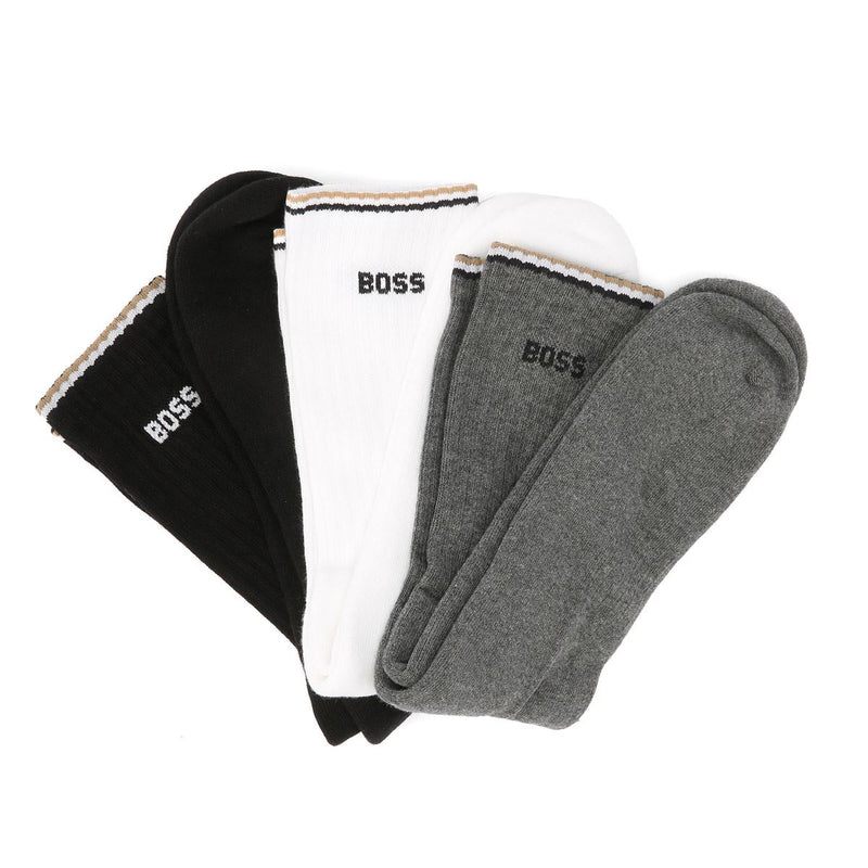 Boss 3 Pack Rib Stripe Calcetines De Algodón Para Hombre, Multicolores Y De Media Caña.