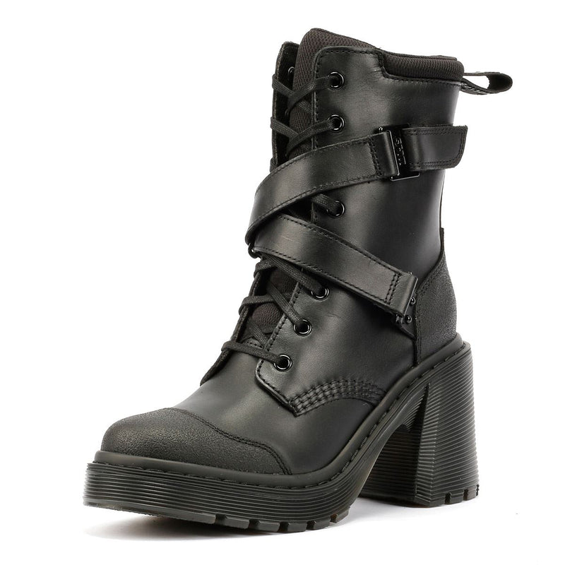 Dr. Martens Chesney Tech Botas Negras De Cuero Para Mujer.