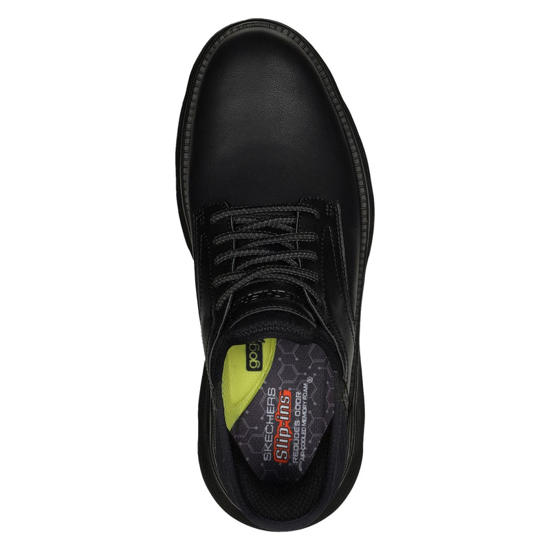 Skechers Garza Gervin Zapatos De Hombre Negros De Cuero Con Cordones.