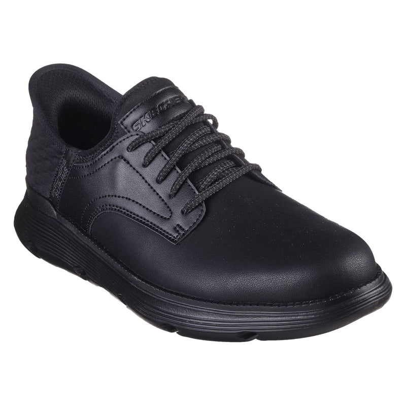 Skechers Garza Gervin Zapatos De Hombre Negros De Cuero Con Cordones.