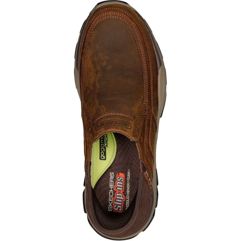 Skechers Respected Elgin Zapatos Mocasines De Cuero Para Hombre En Color Marrón Oscuro.