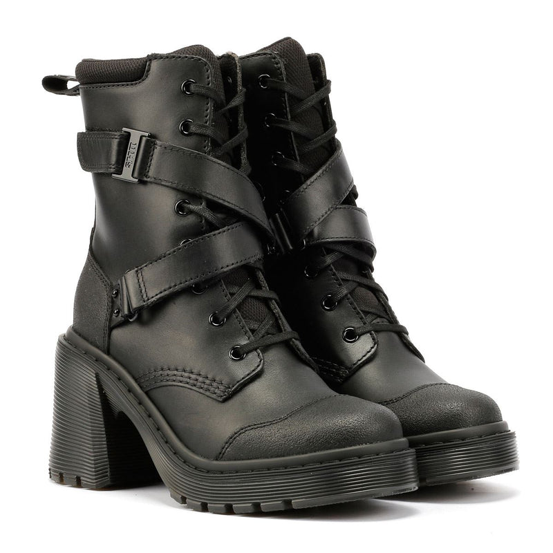 Dr. Martens Chesney Tech Botas Negras De Cuero Para Mujer.