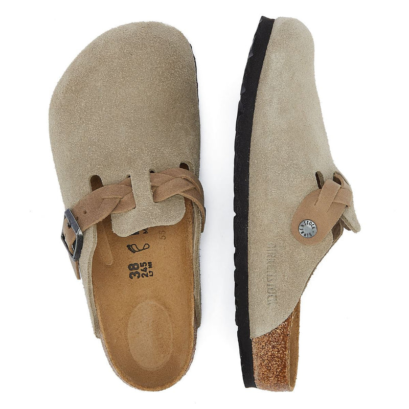 Birkenstock Boston Zuecos Regulares De Ante Color Topo Para Mujer