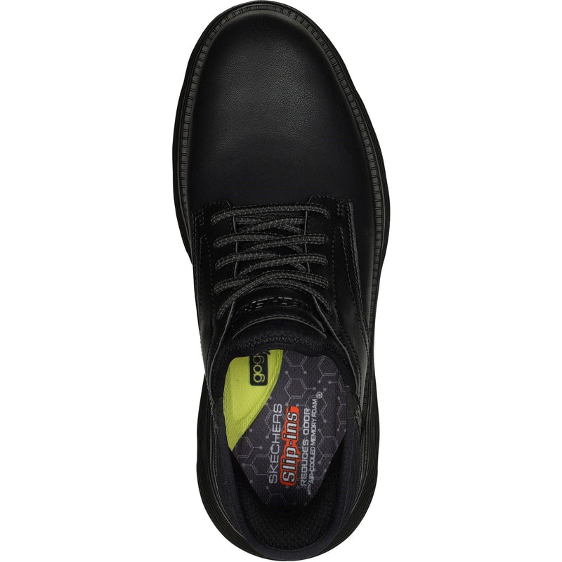 Skechers Garza Gervin Zapatos De Hombre Negros De Cuero Con Cordones.