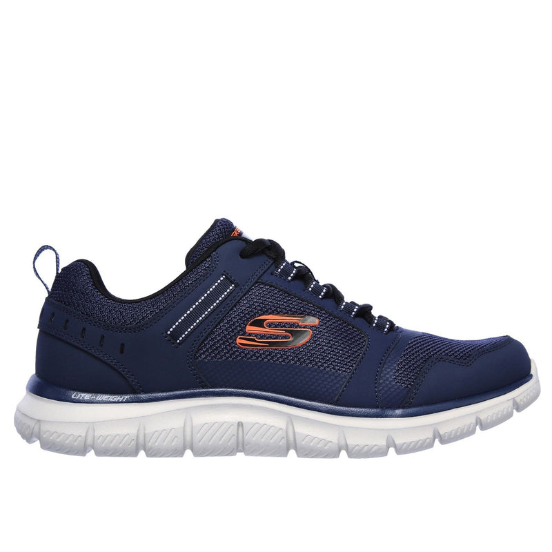 Skechers Track Knockhill Zapatillas De Cuero Para Hombre En Azul Marino/Naranja