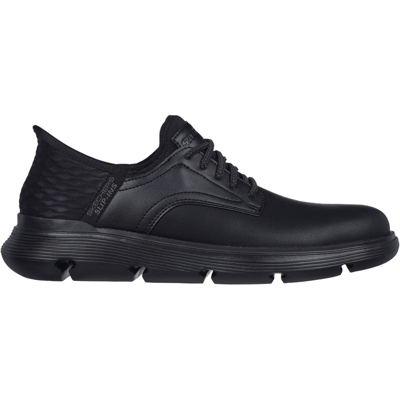 Skechers Garza Gervin Zapatos De Hombre Negros De Cuero Con Cordones.
