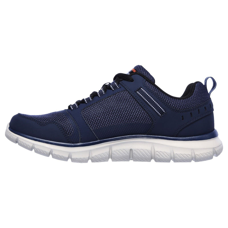 Skechers Track Knockhill Zapatillas De Cuero Para Hombre En Azul Marino/Naranja