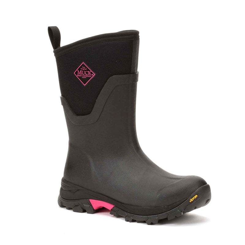 Muck Boots Arctic Ice Mid AGAT Botas De Agua Negras/Rosa Fuerte De Goma